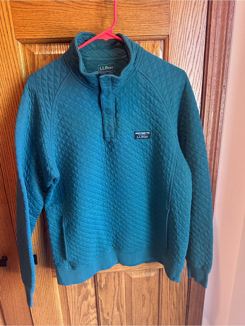 LL Bean Quilted Pullover Sweatshirt Men’s Size Medium Teal Green 1/4 Snap